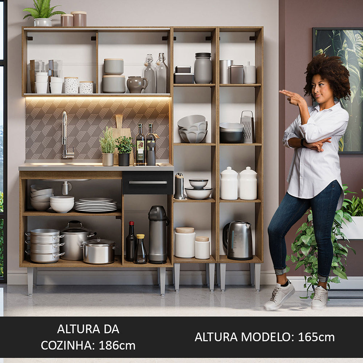Cocina Integral Emilly 169x186 Marrón y Negro MDP Duradero - COCINAS | Bylmo