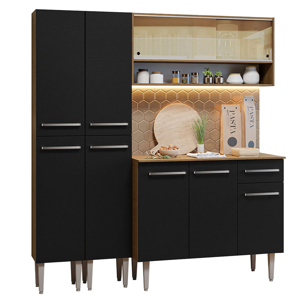 Cocina Integral Emilly 169x186 Marron y Negro Resistente - COCINAS | Bylmo