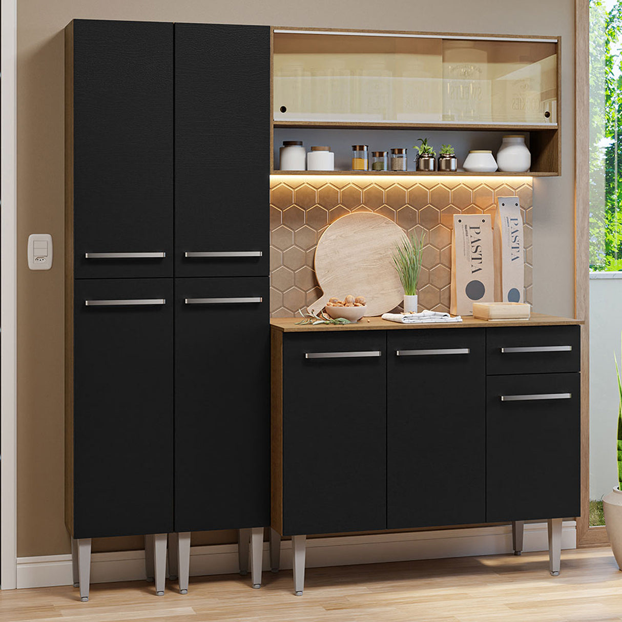 Cocina Integral Emilly 169x186 Marron y Negro Resistente - COCINAS | Bylmo