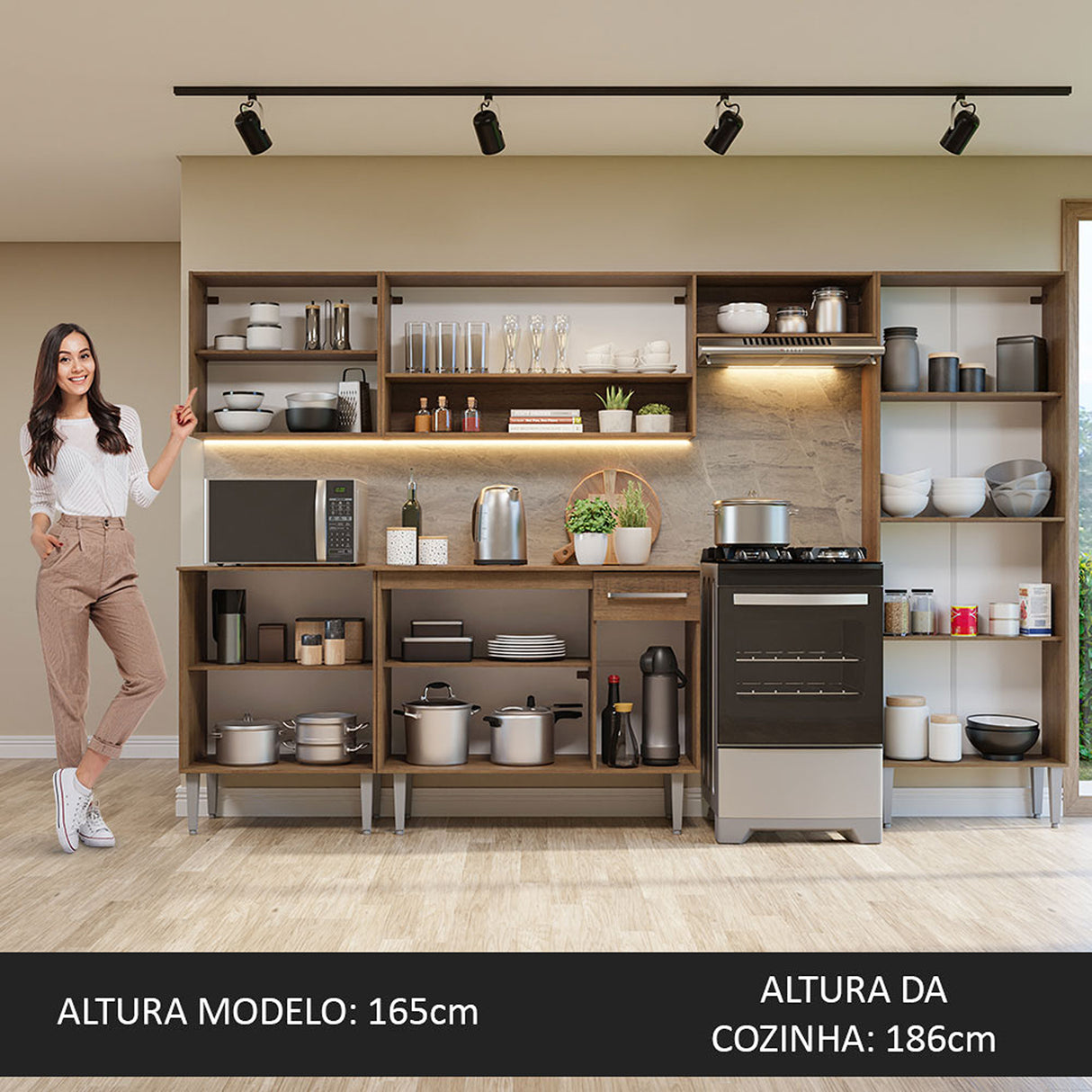 Cocina Integral Emilly Marron 293x186cm con Mesón y sin Pozuelo - COCINAS | Bylmo