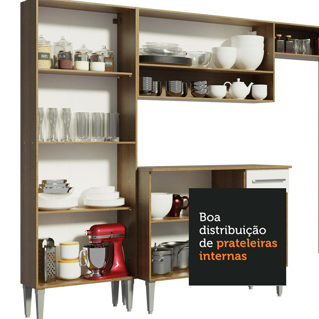 Cocina Integral Emilly Marron y Blanco 293x186cm con Mesón y sin Pozuelo - COCINAS | Bylmo