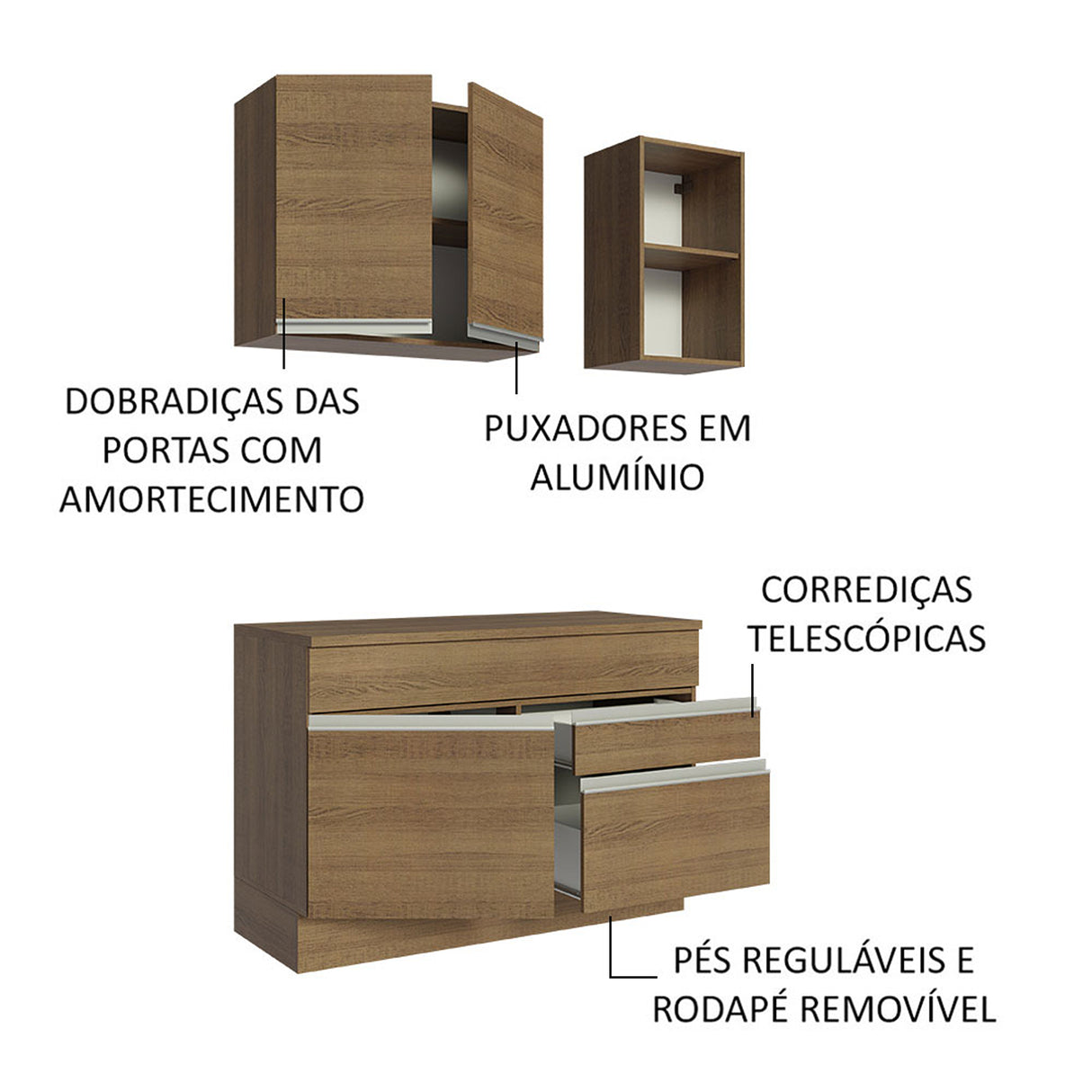 Cocina Integral Glamy Marron 120x225cm con Mesón y sin Pozuelo - COCINAS | Bylmo