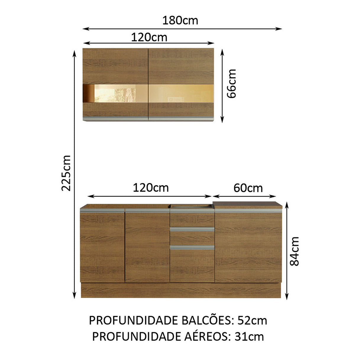 Cocina Integral Milão Marron 180x225cm sin Mesón y sin Pozuelo - COCINAS | Bylmo