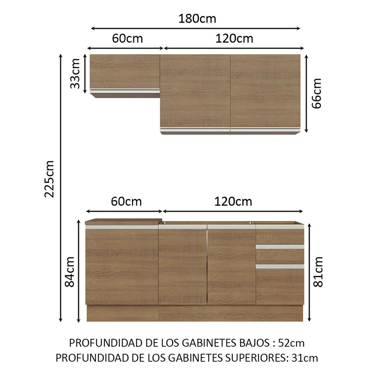Cocina Integral Glamy 180x225cm Marrón Moderna y Funcional - COCINAS | Bylmo