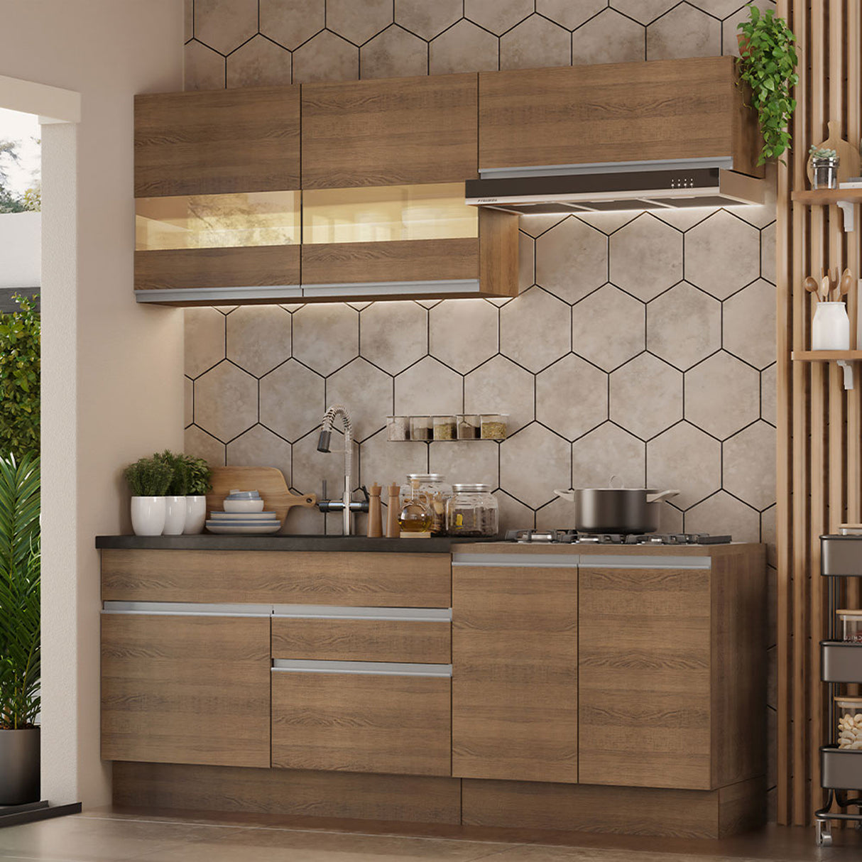 Cocina Integral Glamy Marron 200x225cm con Mesón y sin Pozuelo - COCINAS | Bylmo