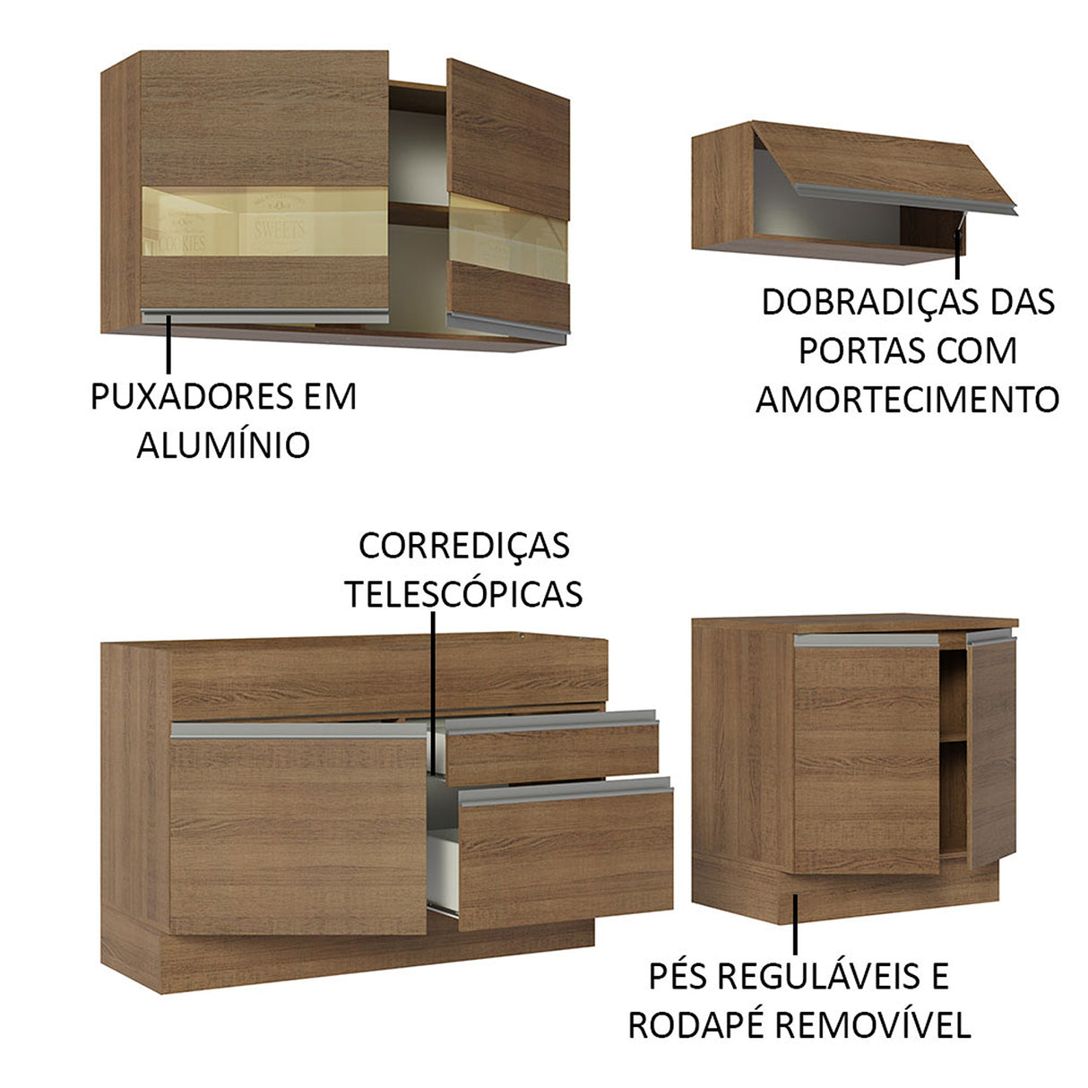 Cocina Integral Glamy Marron 200x225cm con Mesón y sin Pozuelo - COCINAS | Bylmo