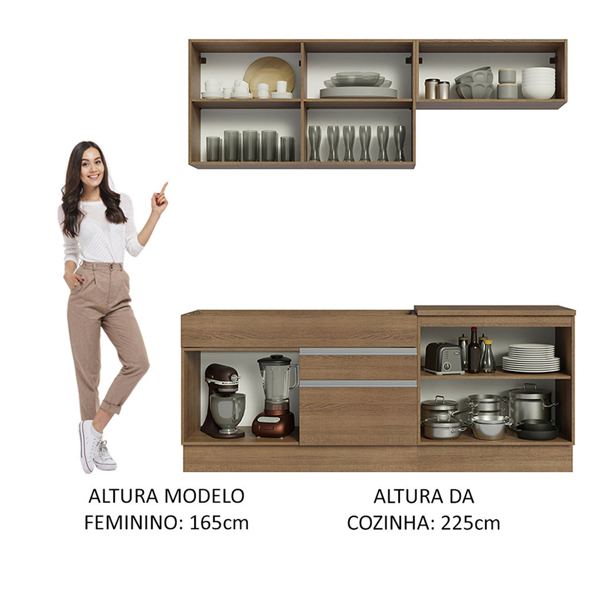 Cocina Integral Glamy Marron 200x225cm con Mesón y sin Pozuelo - COCINAS | Bylmo