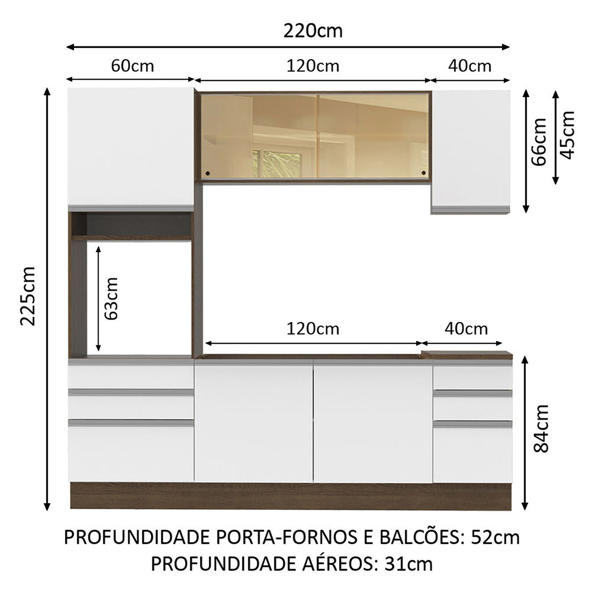 Cocina Integral Karen Marron y Blanco 220x225cm con Mesón y sin Pozuelo - COCINAS | Bylmo