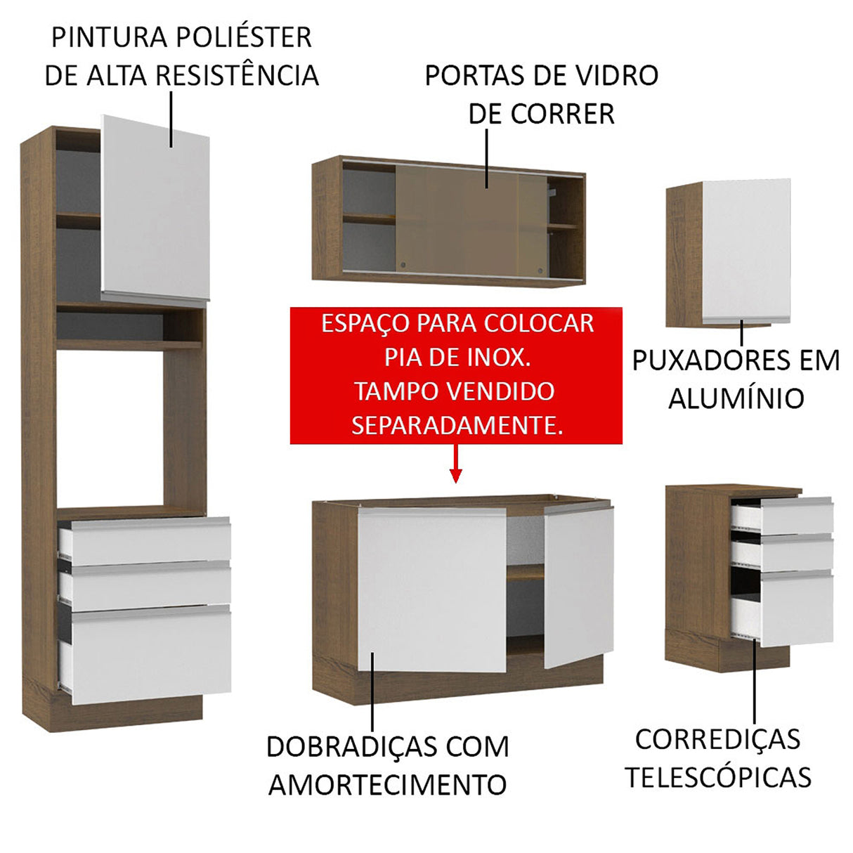 Cocina Integral Karen Marron y Blanco 220x225cm con Mesón y sin Pozuelo - COCINAS | Bylmo