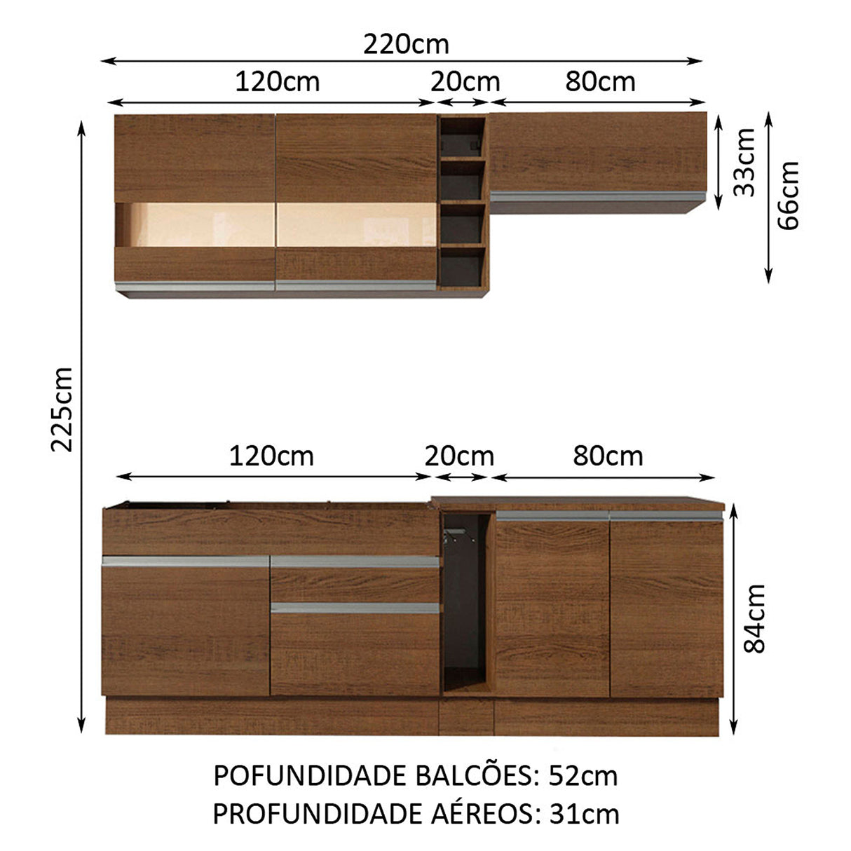 Cocina Integral Parma 220x225cm Rustic MDP Moderna - COCINAS | Bylmo