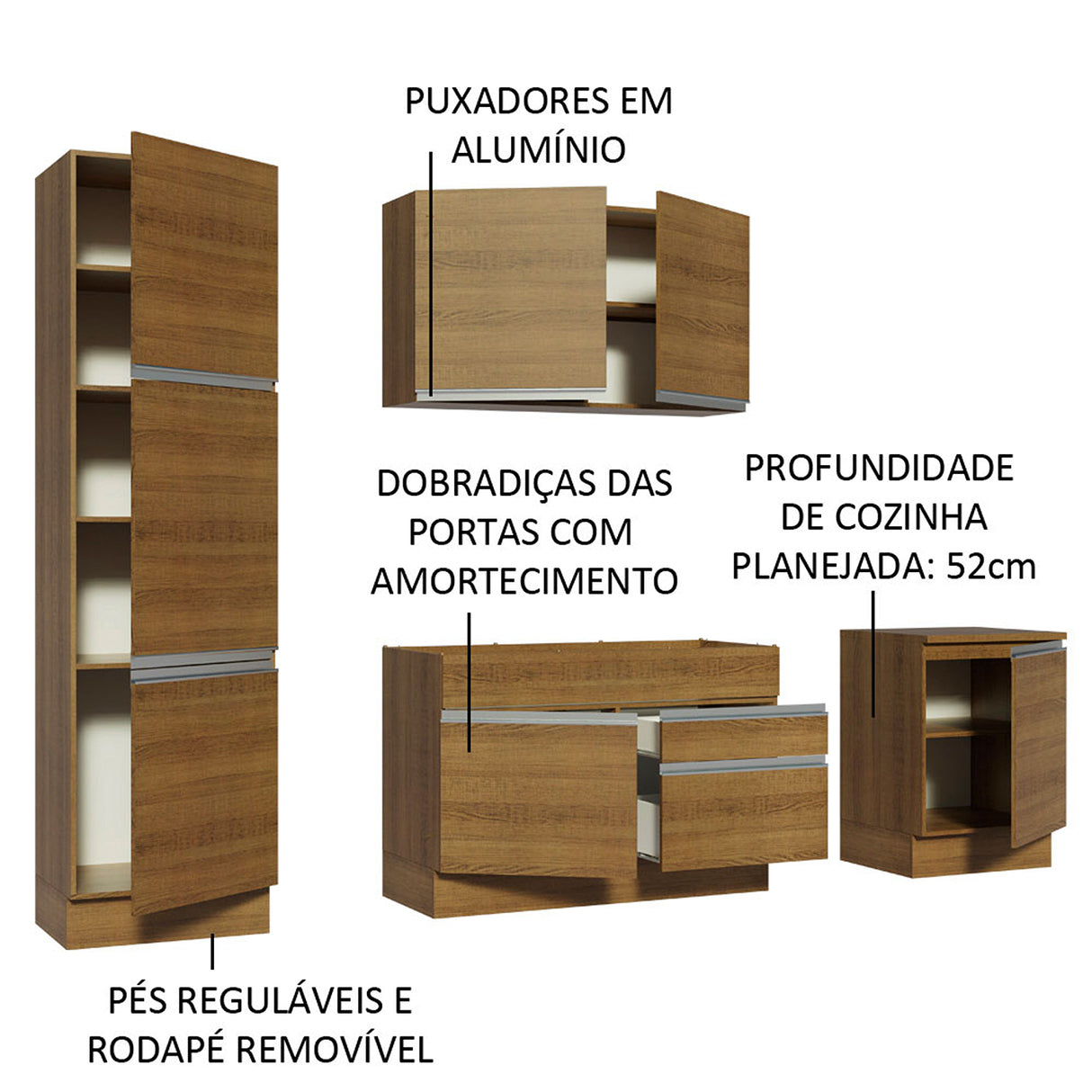 Cocina Integral Bari Marron 240x225cm con Mesón y sin Pozuelo - COCINAS | Bylmo