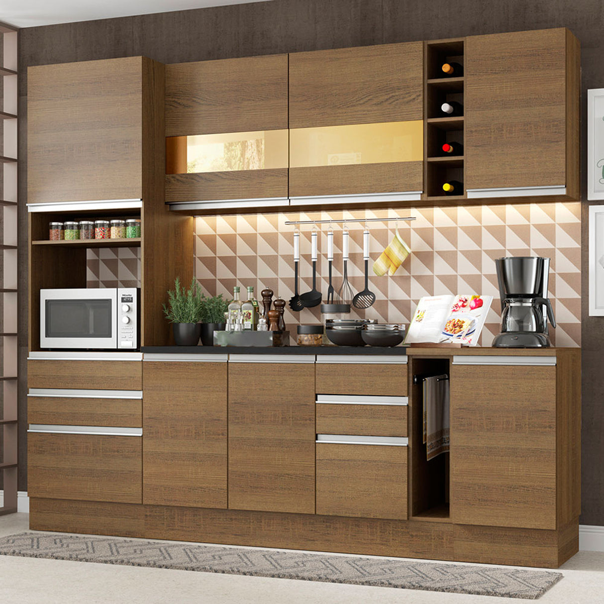 Cocina Integral Lazio Marron 240x225cm con Mesón y sin Pozuelo - COCINAS | Bylmo