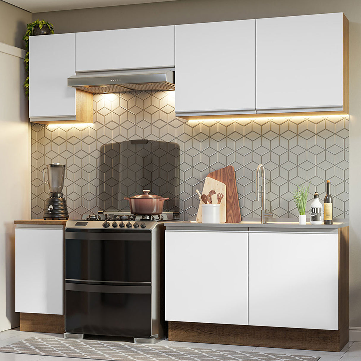 Cocina Integral Glamy Marron y Blanco 240x225cm sin Mesón y sin Pozuelo - COCINAS | Bylmo