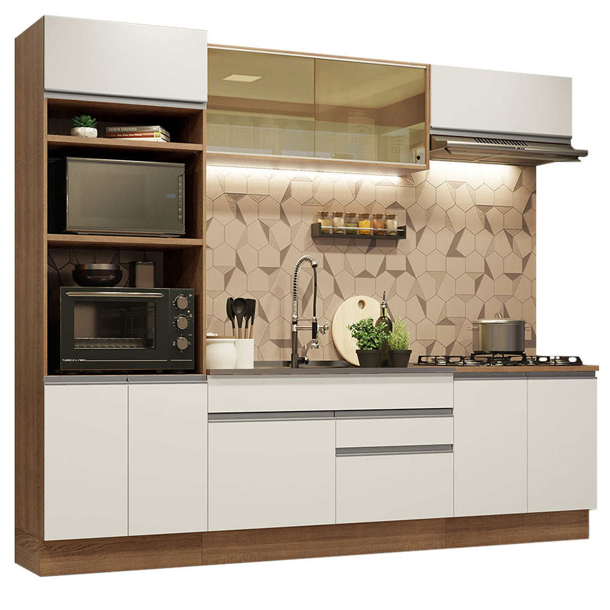 Cocina Integral Glamy 270x225 Marrón y Blanco Moderna Amplia y Práctica. - COCINAS | Bylmo