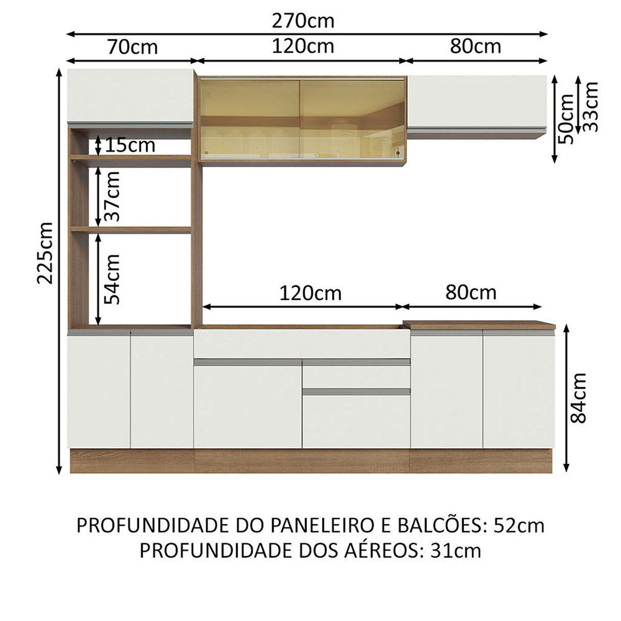 Cocina Integral Glamy 270x225 Marrón y Blanco Moderna Amplia y Práctica. - COCINAS | Bylmo