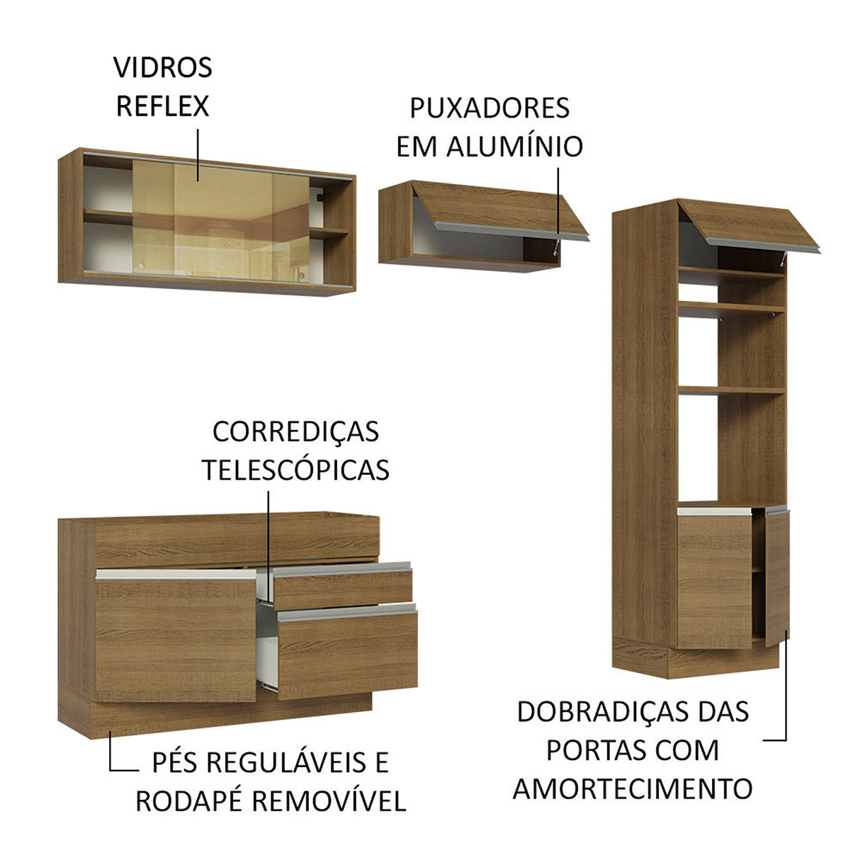 Cocina Integral Glamy 225x270x31 Marrón Moderno MDP Siete capas - COCINAS | Bylmo