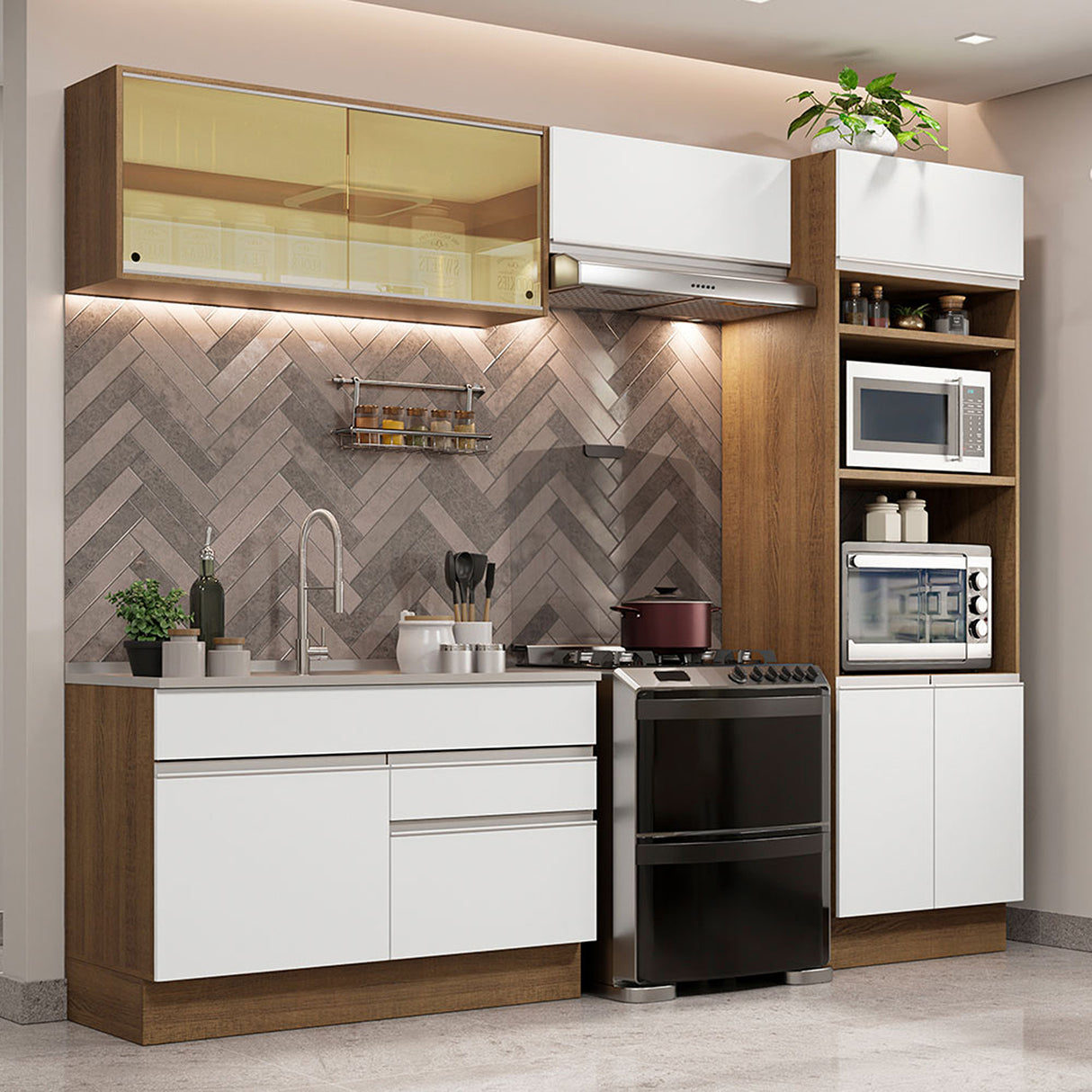 Cocina Integral Glamy 270x225 Marrón y Blanco Diseño Moderno. - COCINAS | Bylmo
