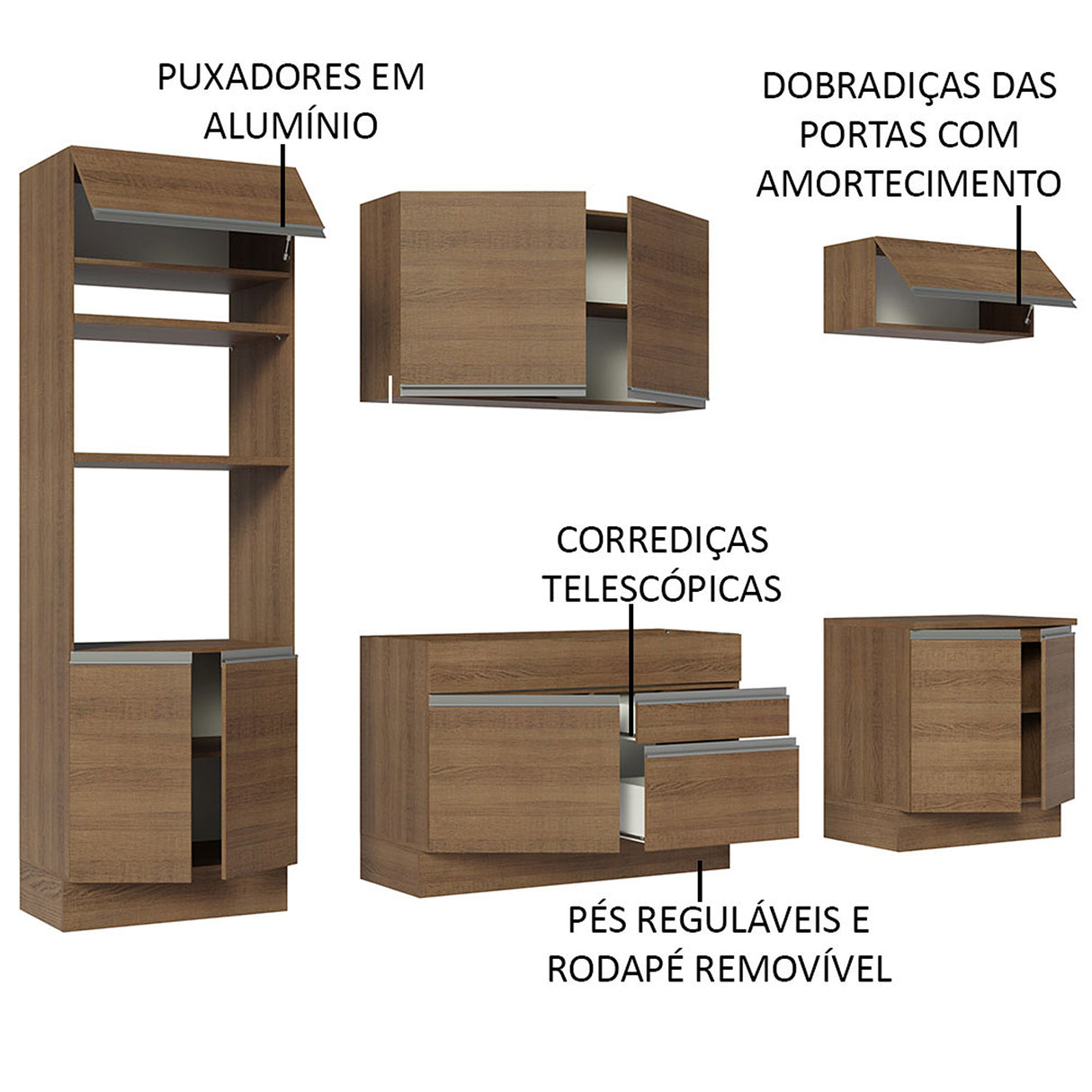 Cocina Integral Glamy 270x225 cm Marrón Moderna MDP Pies regulables de PVC Zócalo extraíble - COCINAS | Bylmo