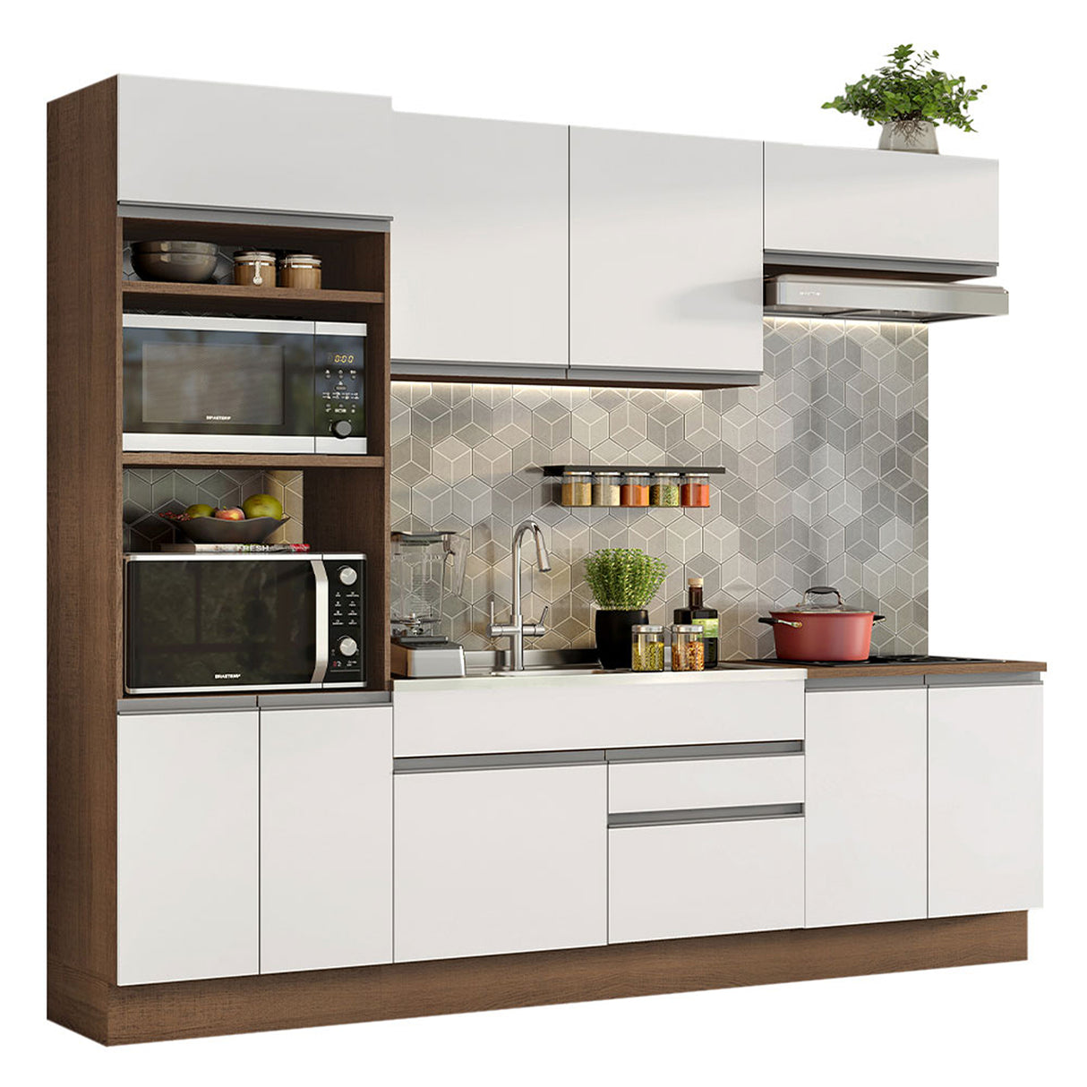 Cocina Integral Glamy 270 Marrón y Blanco Moderna - COCINAS | Bylmo