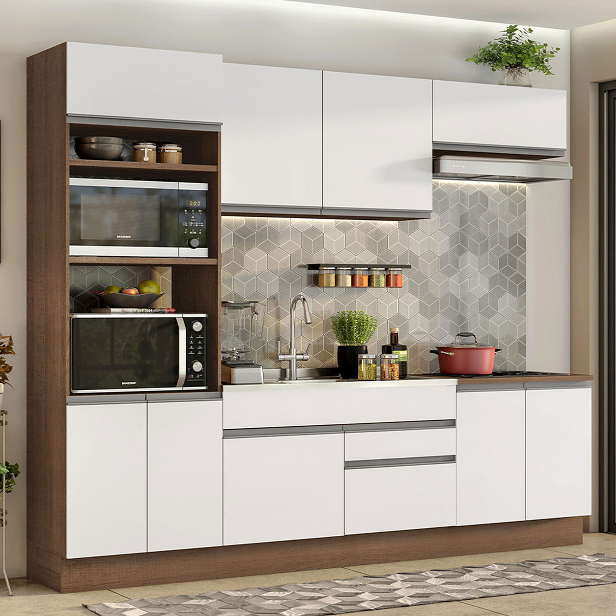 Cocina Integral Glamy 270 Marrón y Blanco Moderna - COCINAS | Bylmo