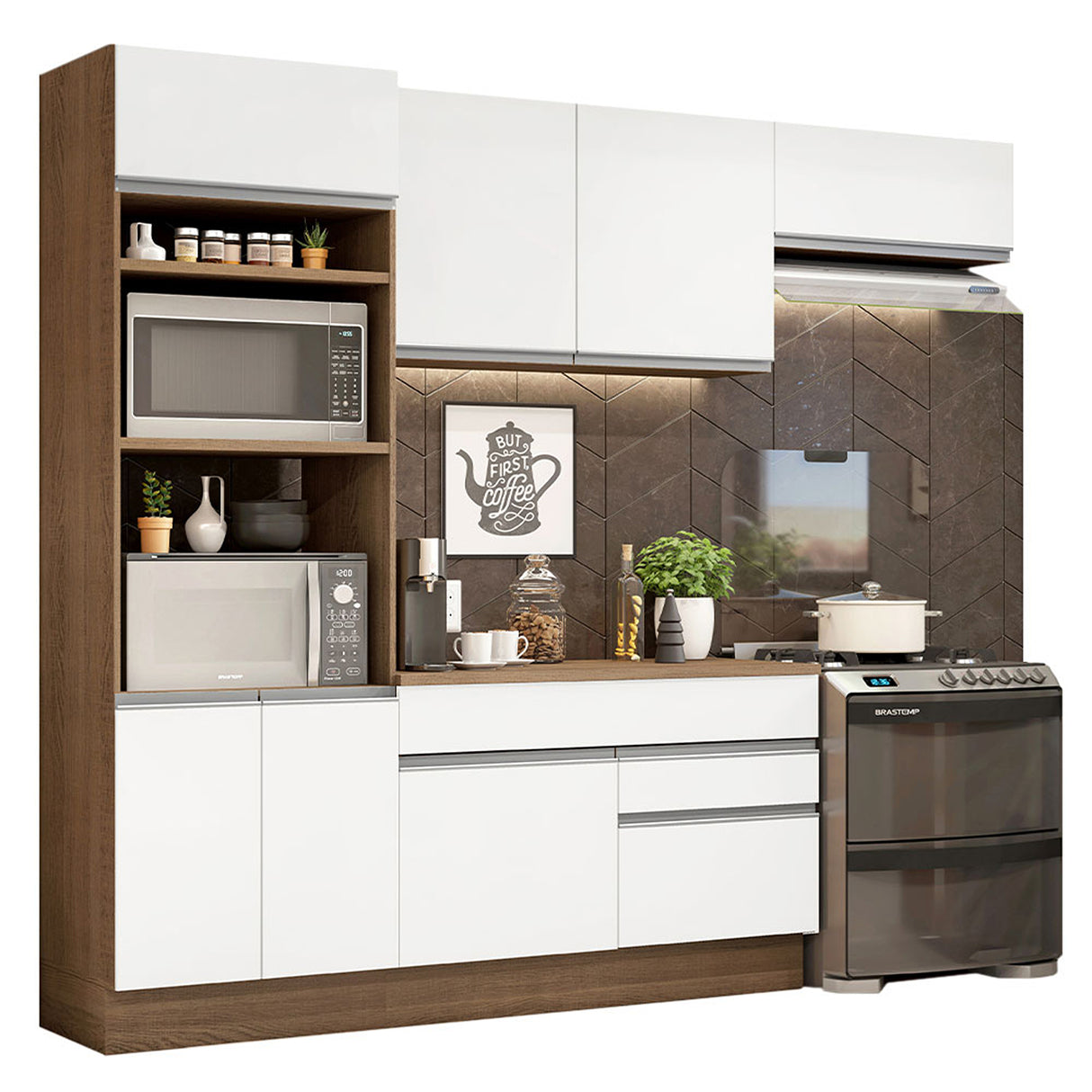 Cocina Integral Glamy 270x225 Marrón y Blanco MDP Modular - COCINAS | Bylmo