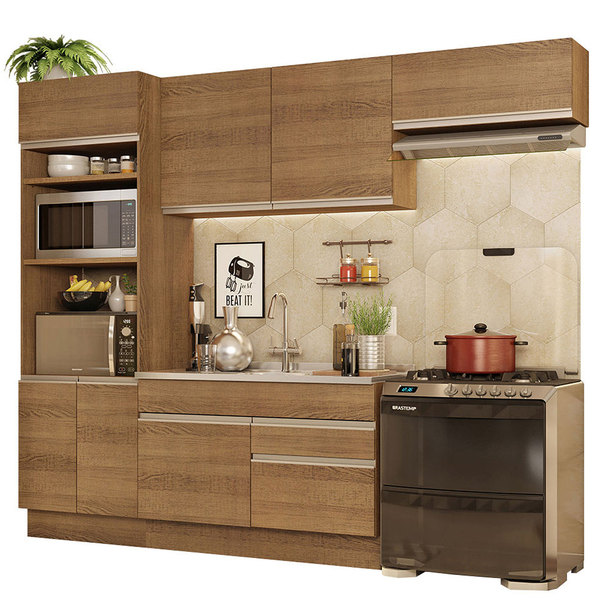 Cocina Integral Glamy 270 cm Marrón Moderno - COCINAS | Bylmo