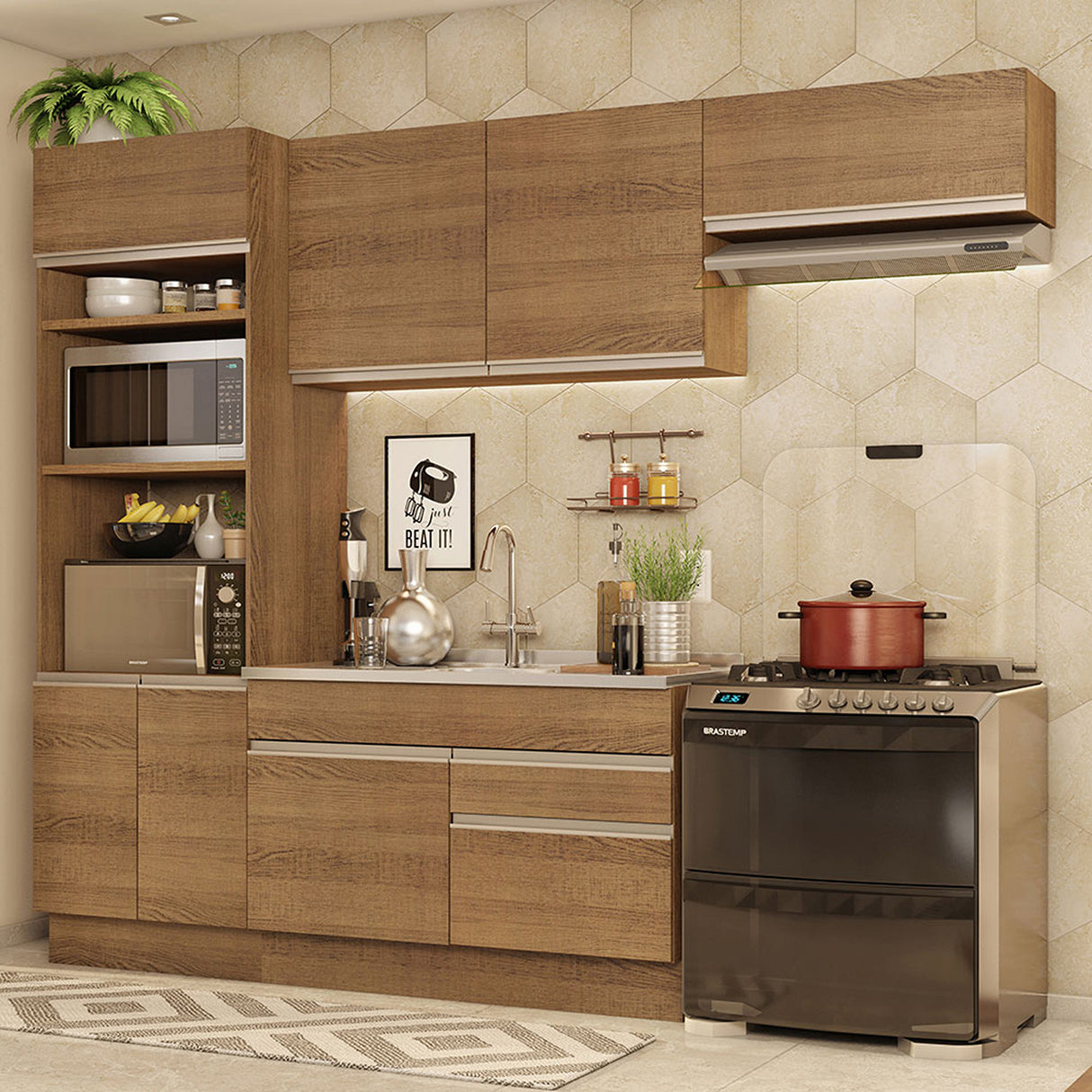 Cocina Integral Glamy 270 cm Marrón Moderno - COCINAS | Bylmo