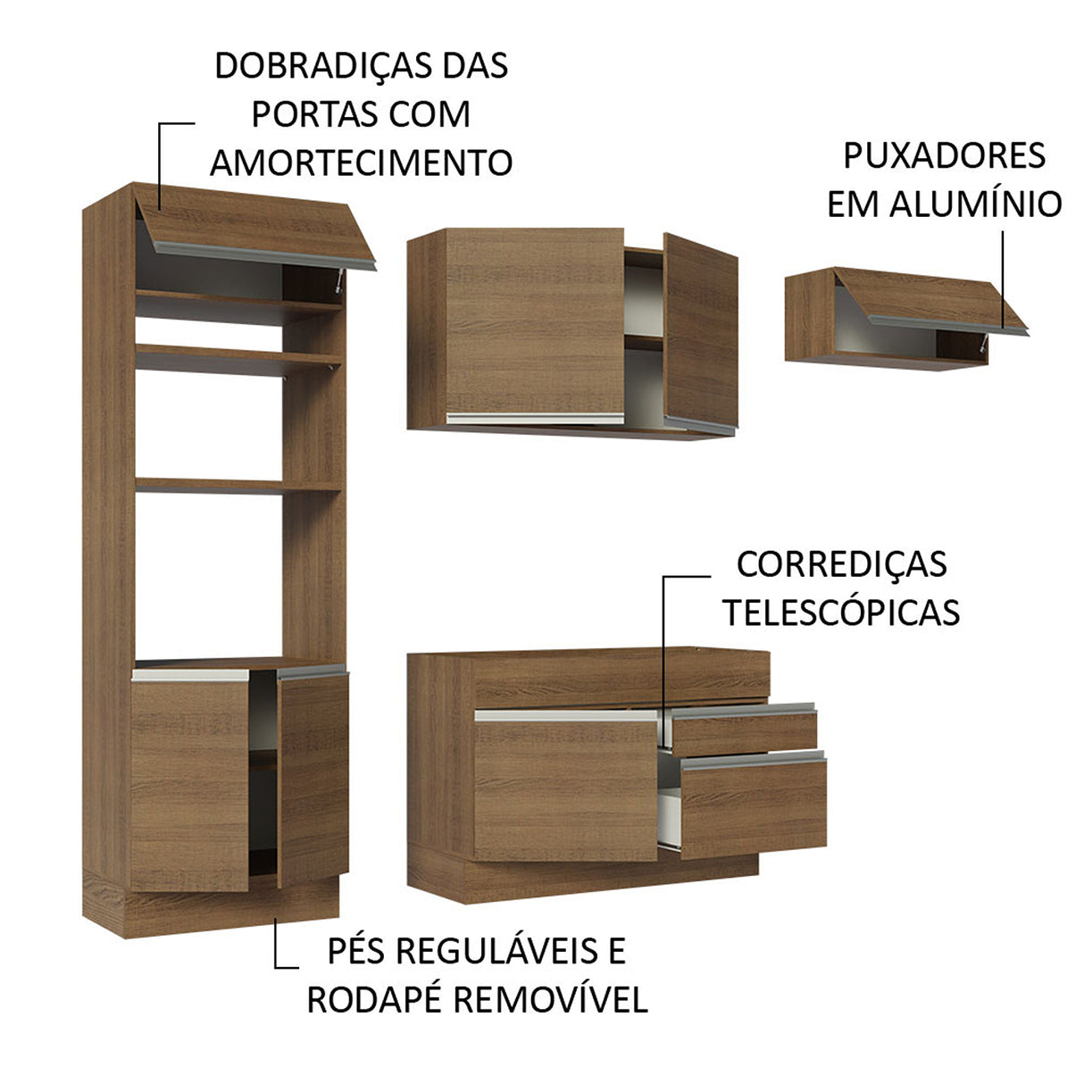 Cocina Integral Glamy 270 cm Marrón Moderno - COCINAS | Bylmo