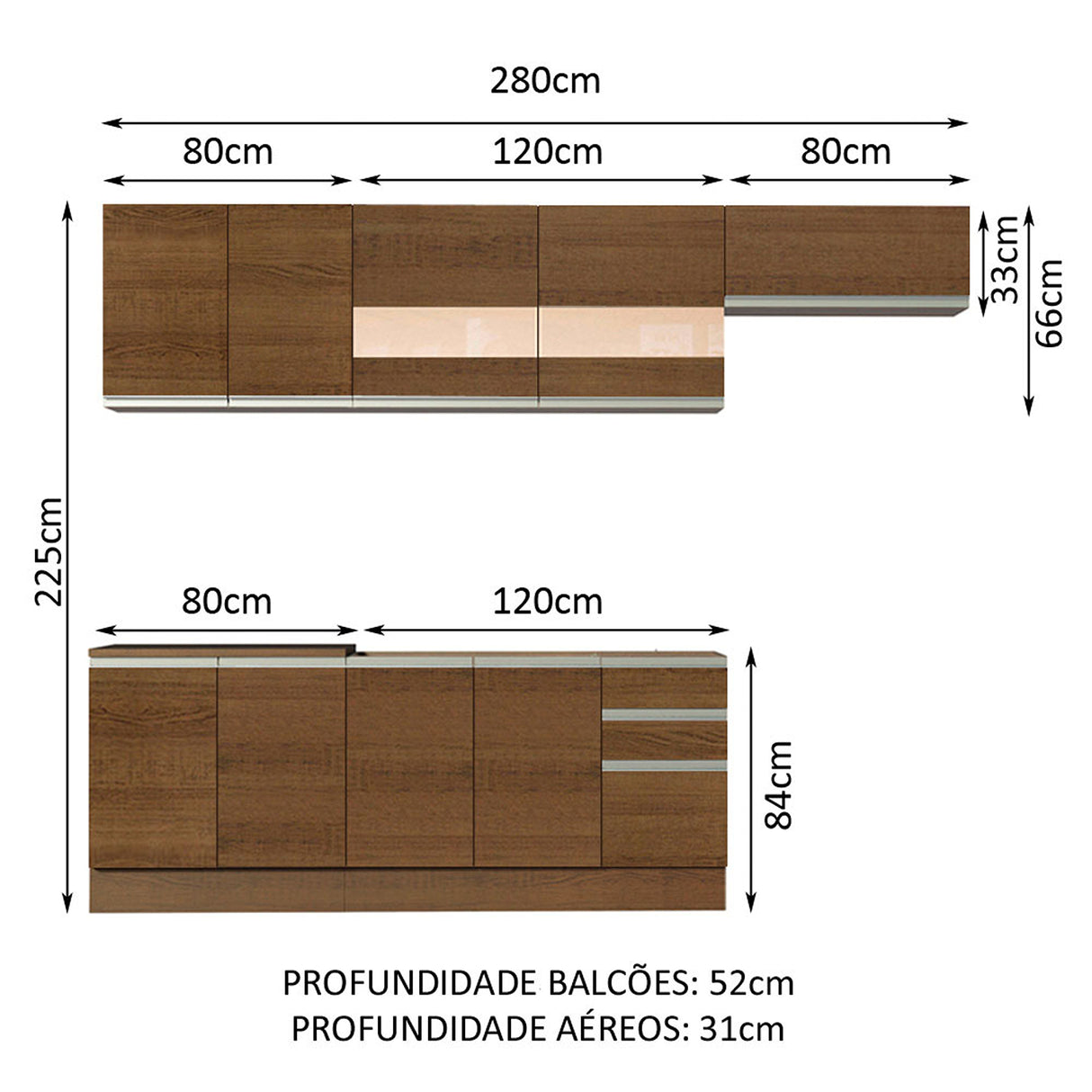 Cocina Integral Marcela Glamy Marron 280x225cm con Mesón y sin Pozuelo - COCINAS | Bylmo
