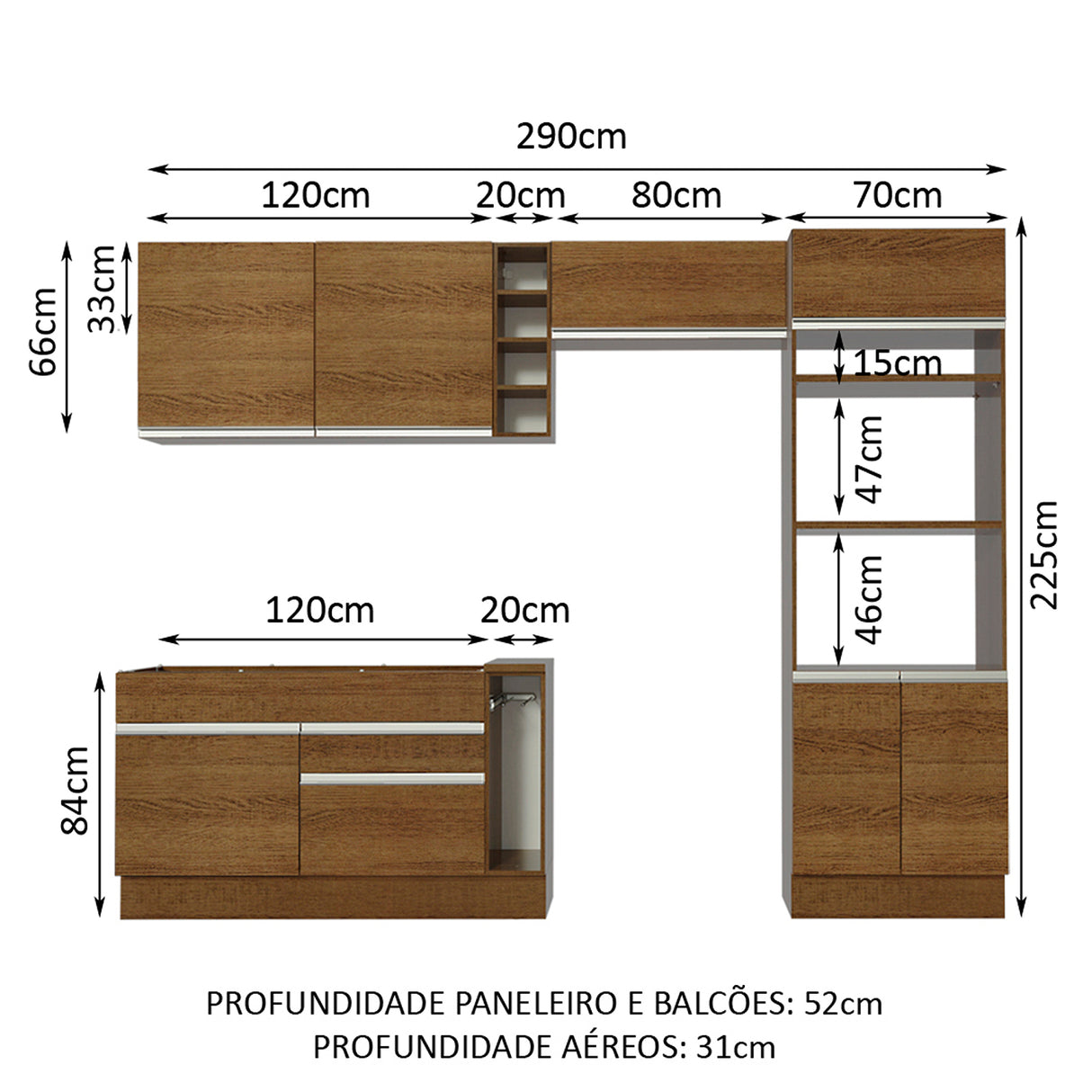 Cocina Integral Cristal Marron 290x225cm sin Mesón y sin Pozuelo - COCINAS | Bylmo