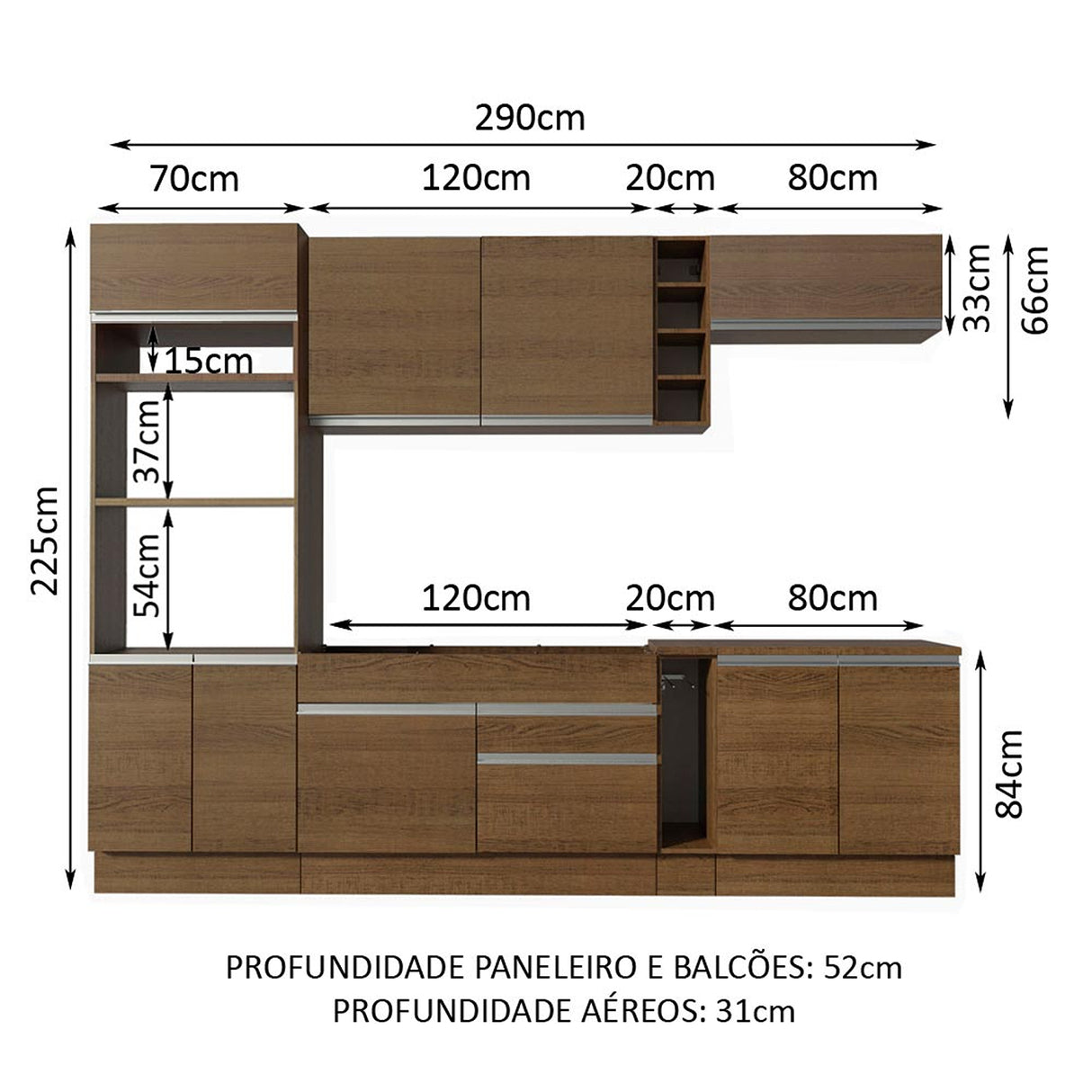 Cocina Integral Vicenza Glamy Marron 290x225cm con Mesón y sin Pozuelo - COCINAS | Bylmo