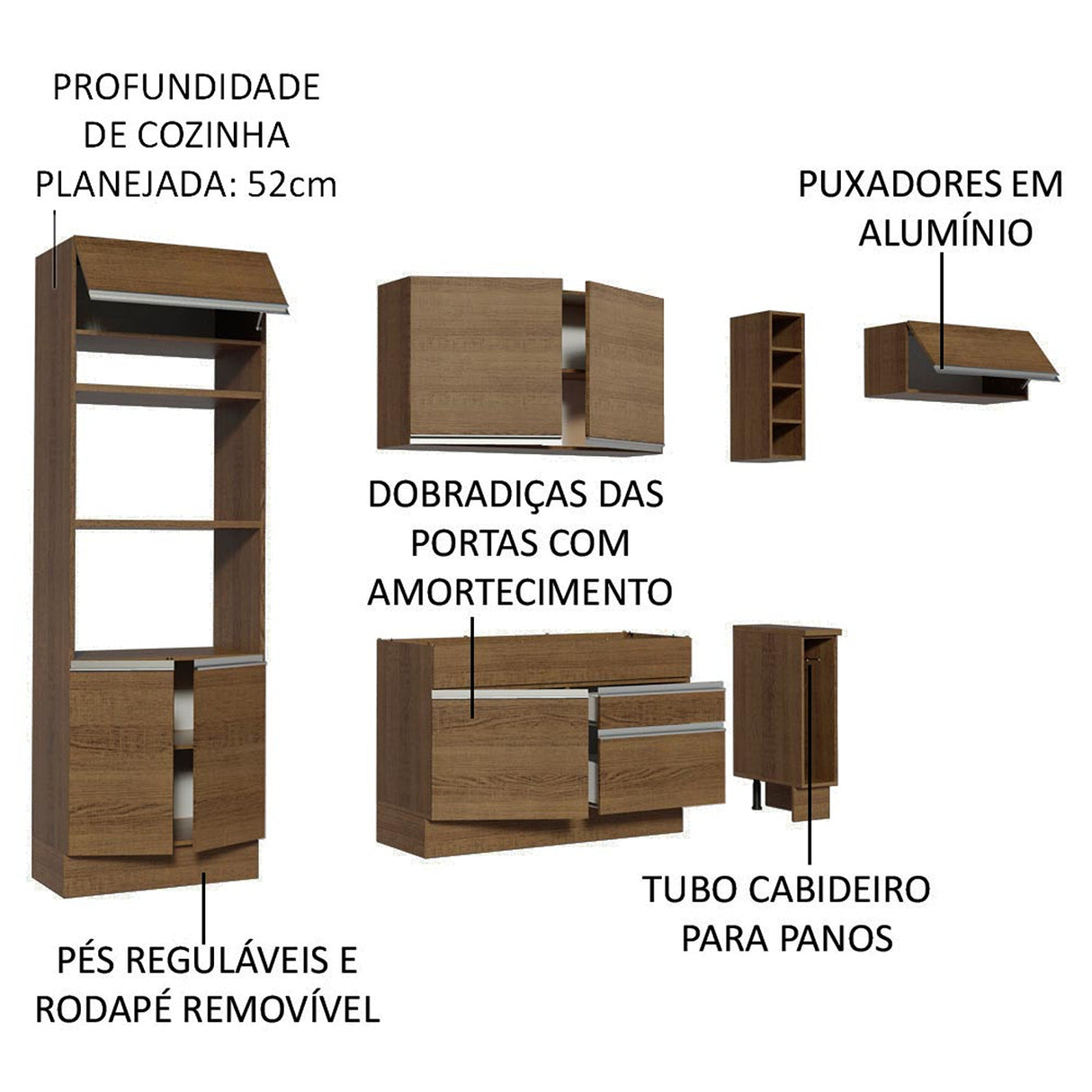 Cocina Integral Safira Glamy Marron 290x225cm con Mesón y sin Pozuelo - COCINAS | Bylmo