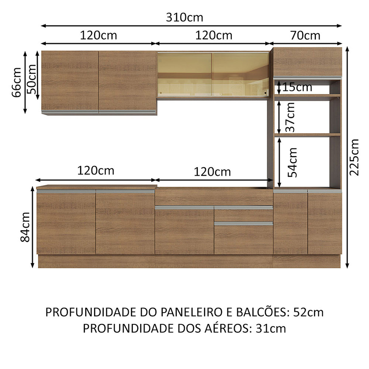 Cocina Integral Glamy Marron 310x225cm con Mesón y sin Pozuelo - COCINAS | Bylmo