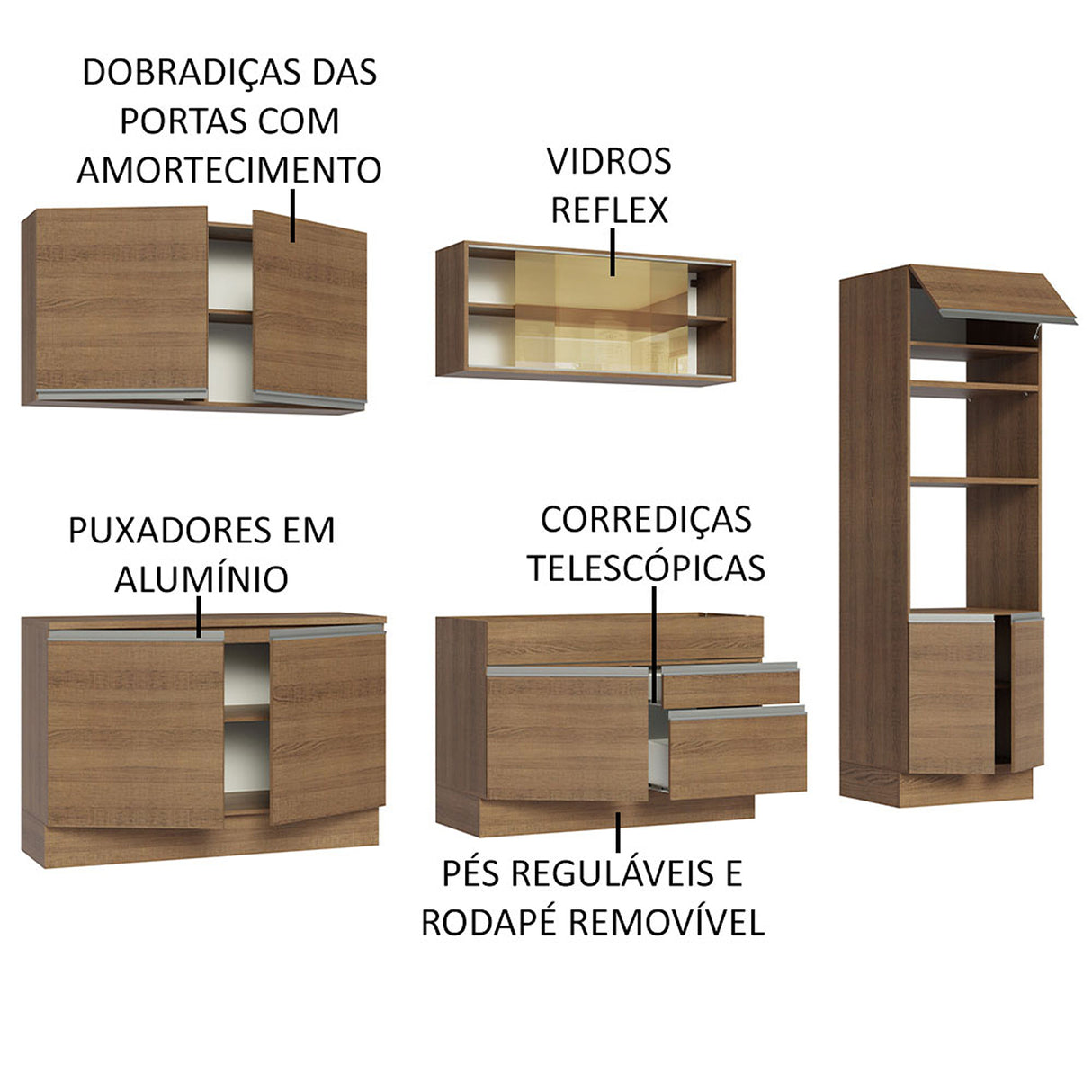 Cocina Integral Glamy Marron 310x225cm con Mesón y sin Pozuelo - COCINAS | Bylmo
