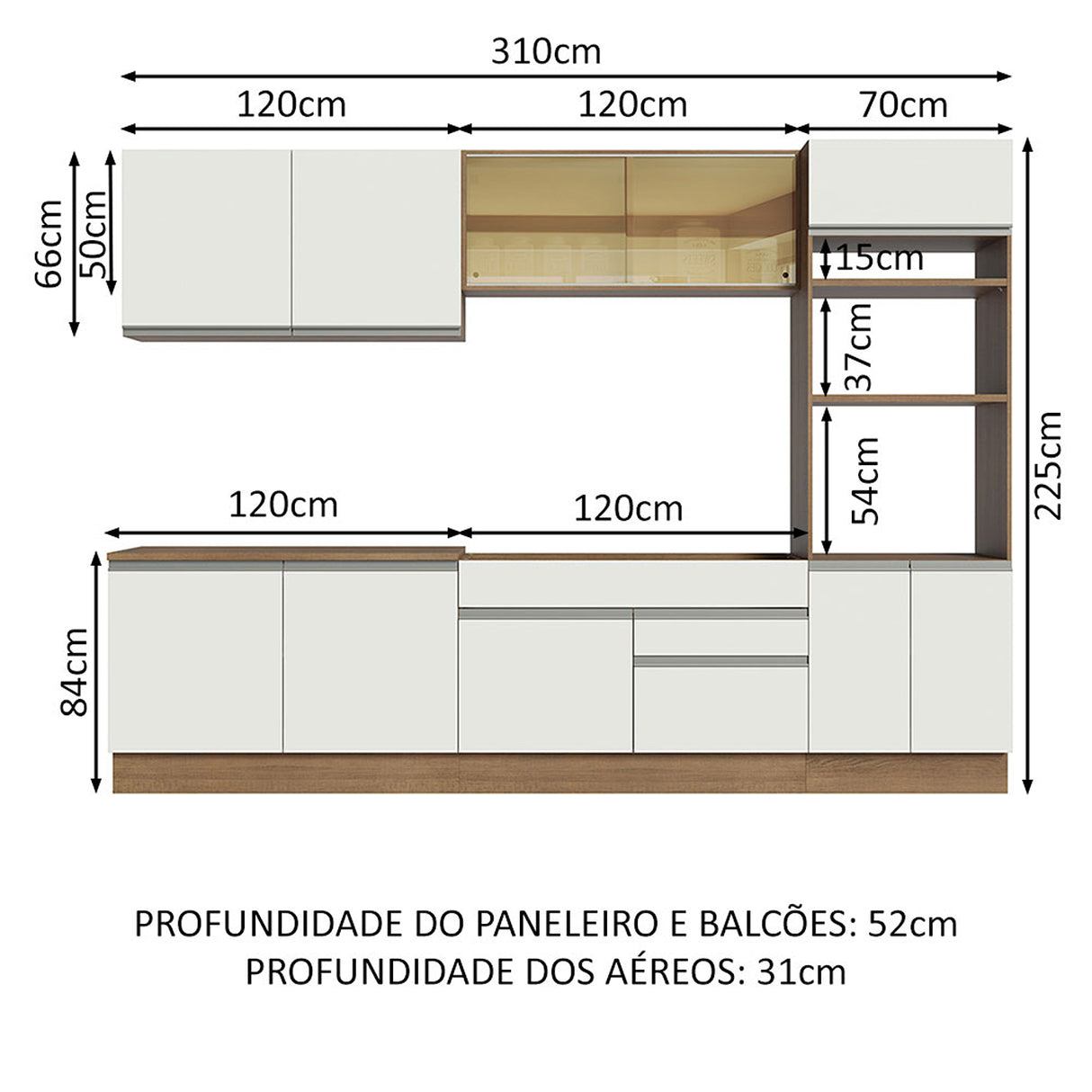Cocina Integral Glamy Marron y Blanco 310x225cm con Mesón y sin Pozuelo - COCINAS | Bylmo