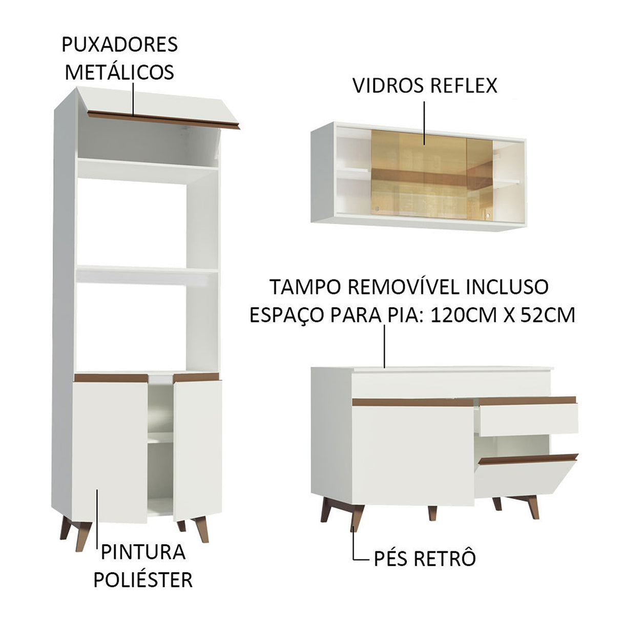Cocina Integral Reims Blanco 190x210cm con Mesón y sin Pozuelo - COCINAS | Bylmo