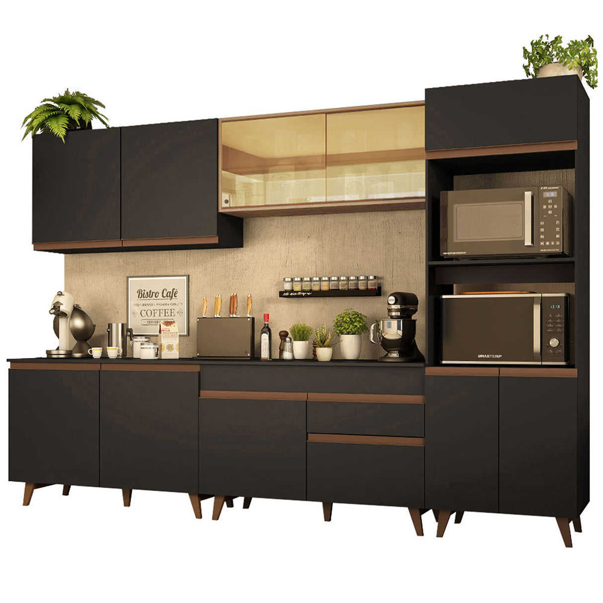 Cocina Integral Reims Negro y Marron 310x210cm con Mesón y sin Pozuelo - COCINAS | Bylmo