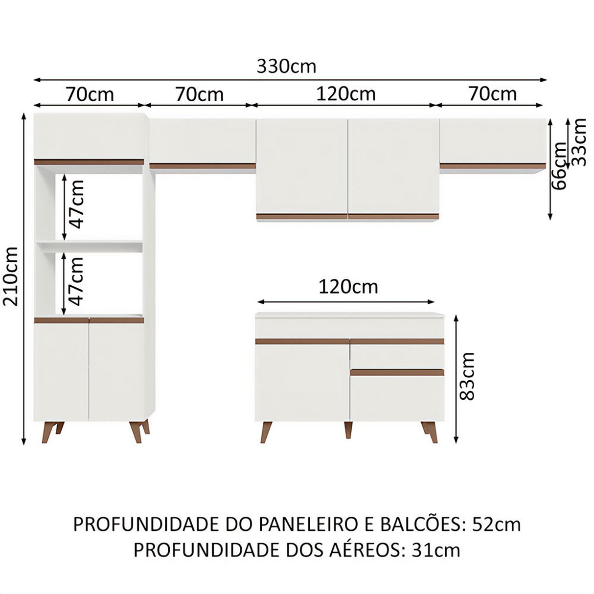 Cocina Integral Reims Blanco 330x210cm con Mesón y sin Pozuelo - COCINAS | Bylmo