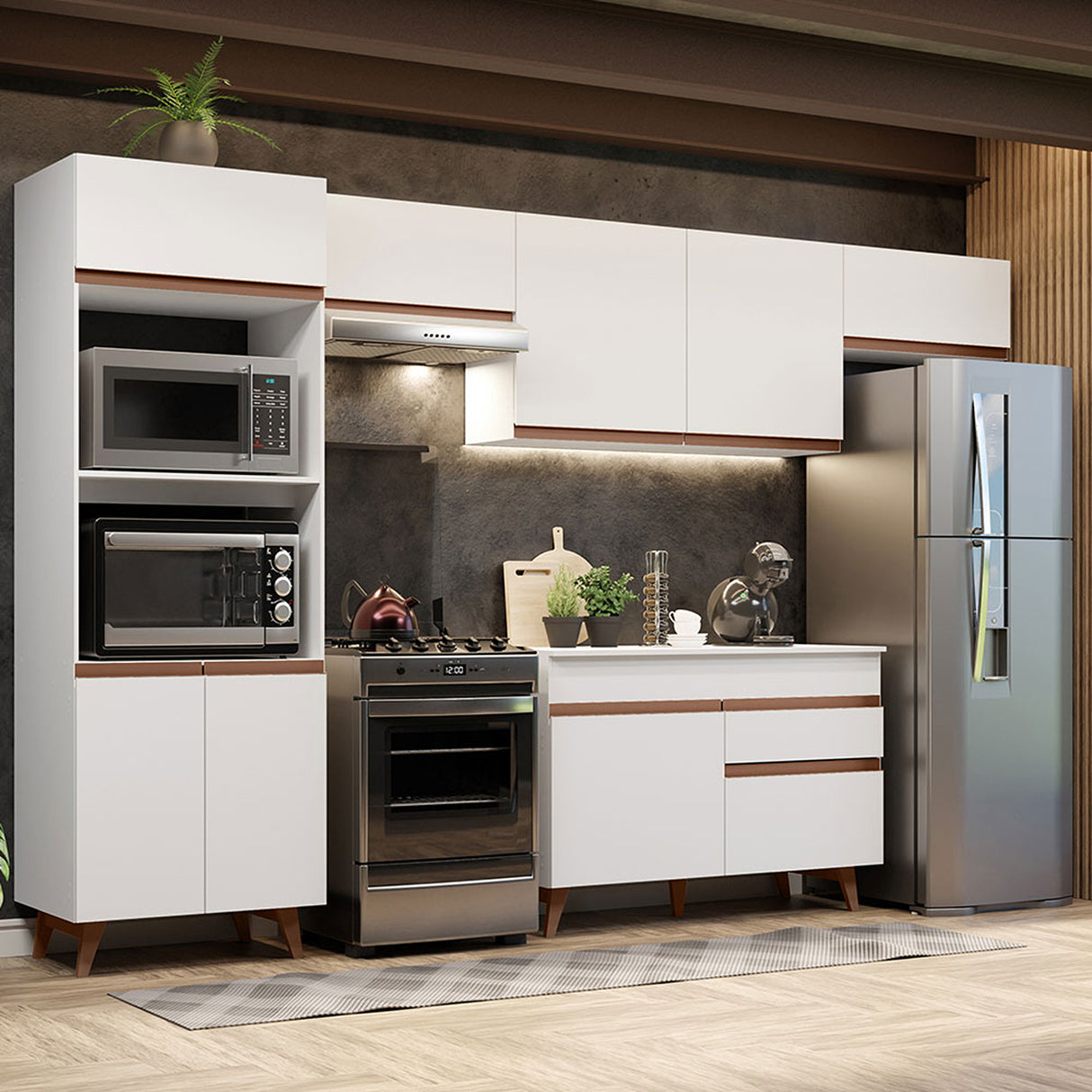 Cocina Integral Reims Blanco 330x210cm con Mesón y sin Pozuelo - COCINAS | Bylmo