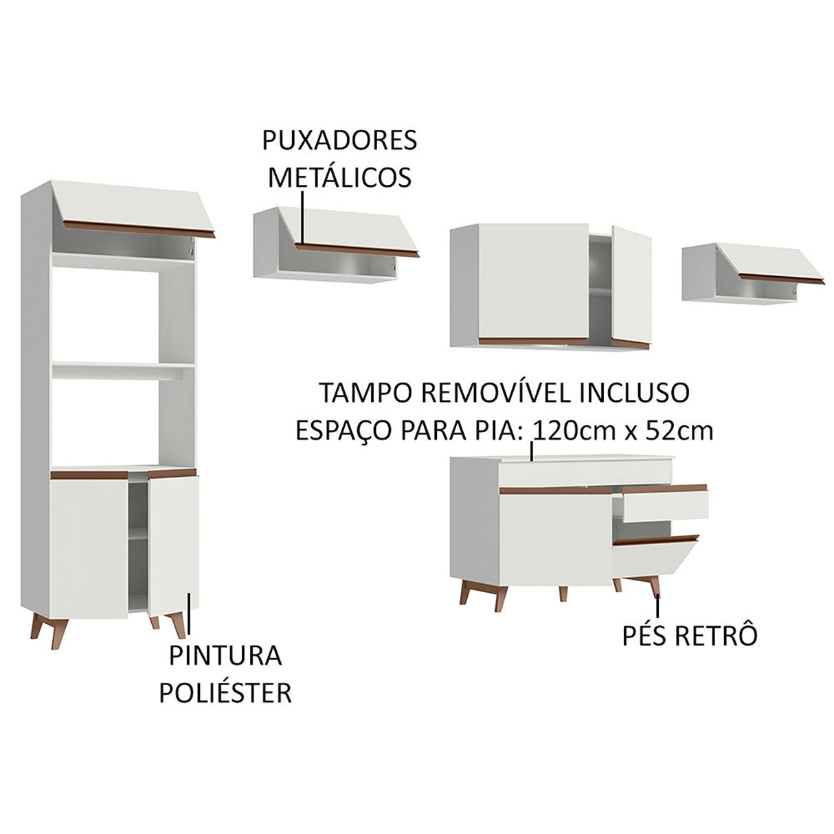 Cocina Integral Reims Blanco 330x210cm con Mesón y sin Pozuelo - COCINAS | Bylmo