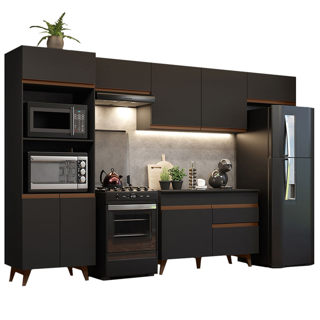 Cocina Integral Reims Negro 330x210cm con Mesón y sin Pozuelo - COCINAS | Bylmo