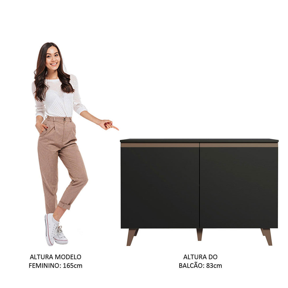 Mueble Inferior de Cocina Reims Negro 120x83cm con Mesón de Madera y Dos Puertas - MUEBLES INFERIORES DE COCINA | Bylmo