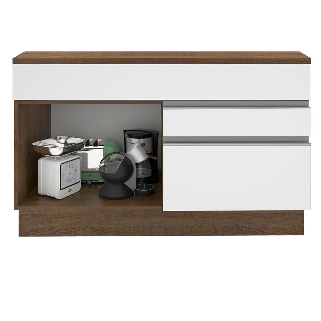 Mueble Inferior de Cocina Glamy Marron y Blanco 120x84cm con Mesón de Madera - MUEBLES INFERIORES DE COCINA | Bylmo