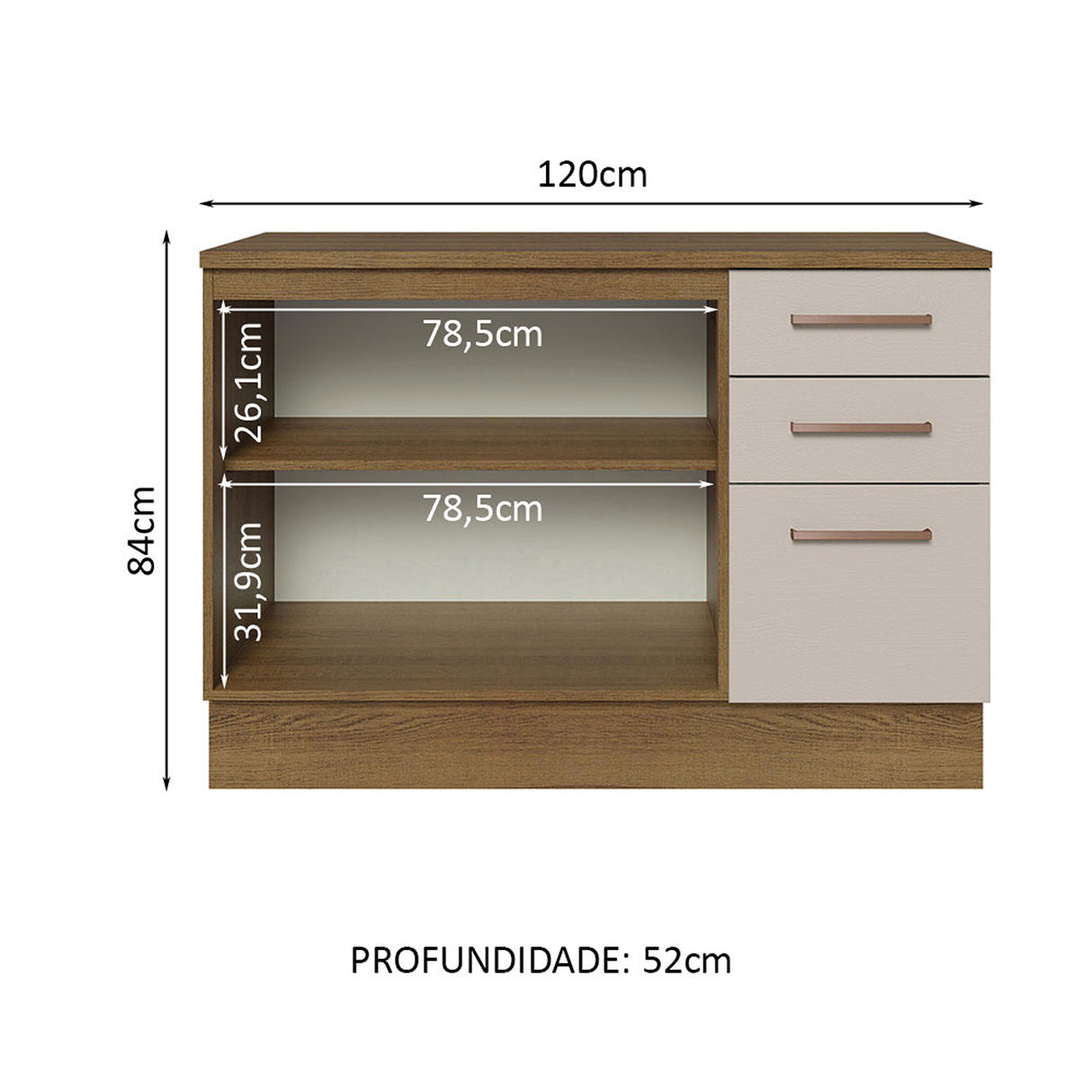 Mueble Inferior de Cocina Agata Marron y Crema 120x84cm con Mesón de Madera - MUEBLES INFERIORES DE COCINA | Bylmo