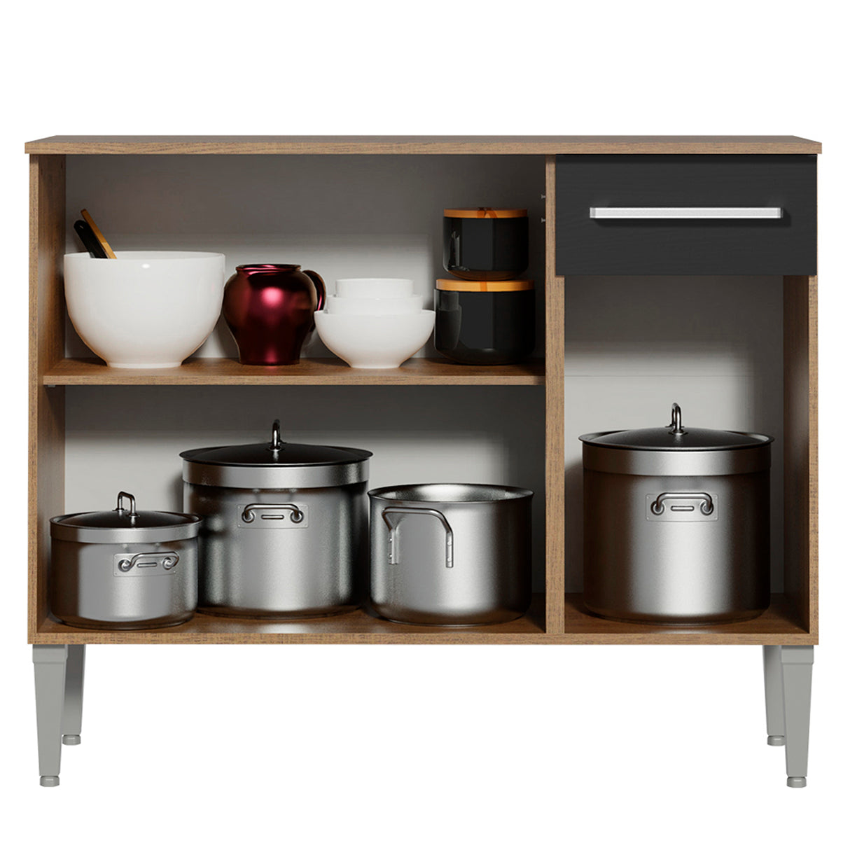 Mueble Inferior de Cocina Emily Marron y Negro 105x88cm con Mesón de Madera - MUEBLES INFERIORES DE COCINA | Bylmo