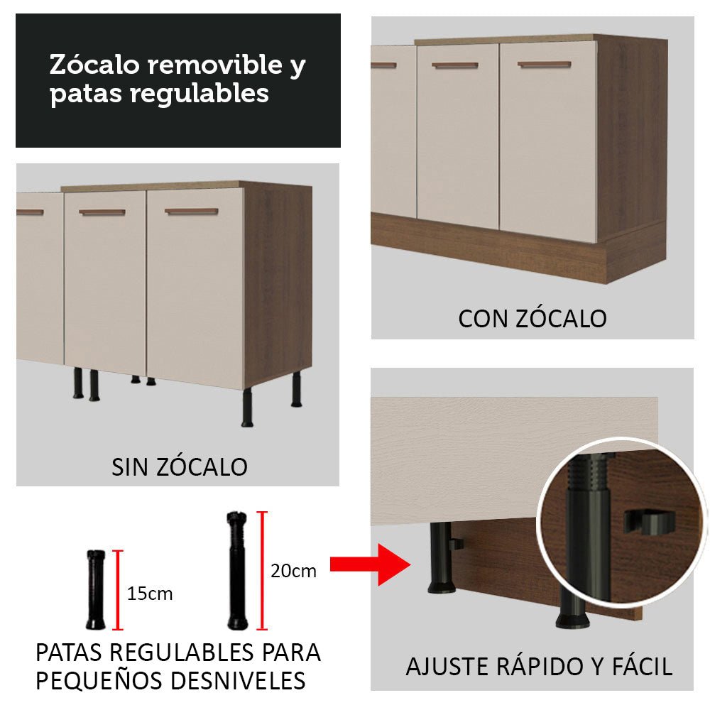 Mueble Inferior de Cocina Agata Marron y Crema 40x84cm con Mesón de Madera y Una Puerta - MUEBLES INFERIORES DE COCINA | Bylmo