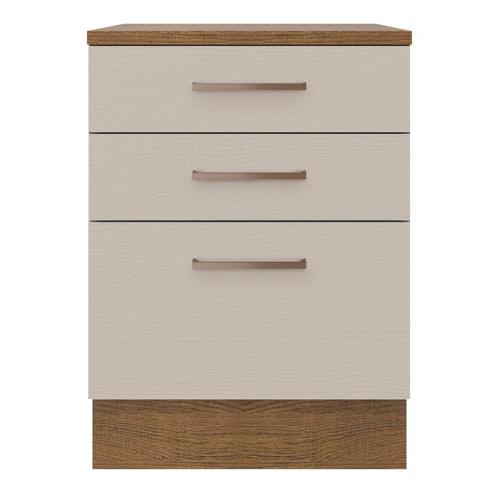Mueble Inferior de Cocina Agata Marron y Crema 60x84cm con Mesón de Madera y Tres Cajones - MUEBLES INFERIORES DE COCINA | Bylmo