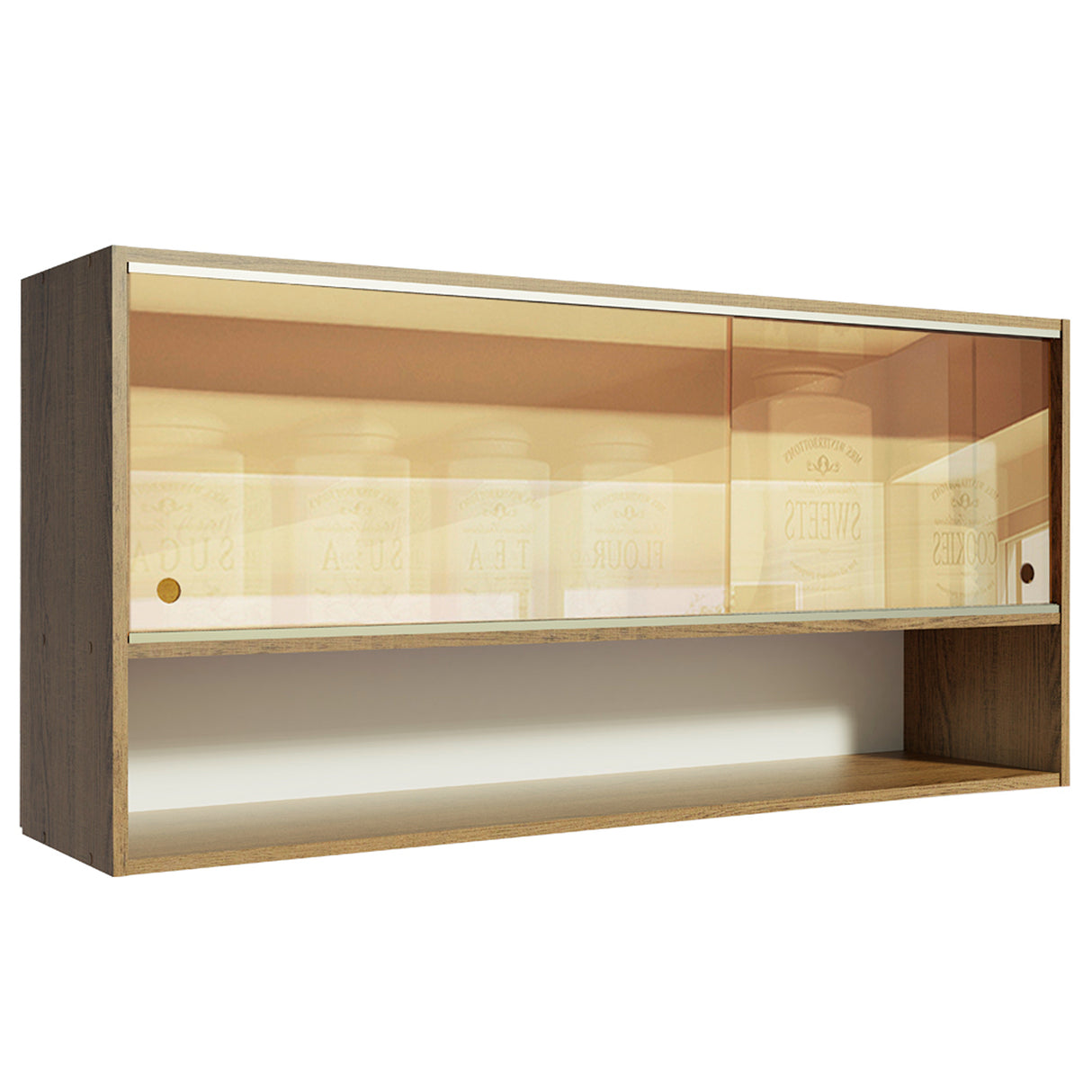 Mueble Superior de Cocina Emily Marron 105x49cm con Dos Entrepaños y Puertas Traslúcidas - MUEBLES SUPERIORES DE COCINA | Bylmo
