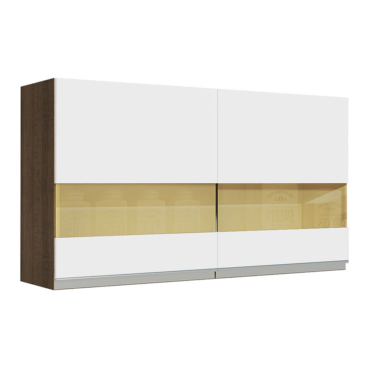 Mueble Superior de Cocina Glamy Marron y Blanco 120x66cm con Dos Entrepaños y Puertas Traslúcidas - MUEBLES SUPERIORES DE COCINA | Bylmo
