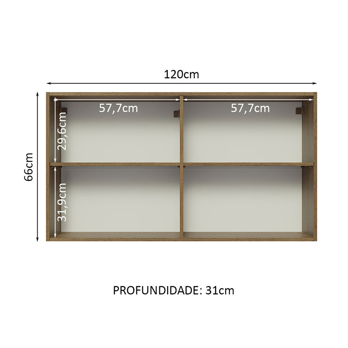 Mueble Superior de Cocina Glamy Marron 120x66cm con Dos Entrepaños - MUEBLES SUPERIORES DE COCINA | Bylmo